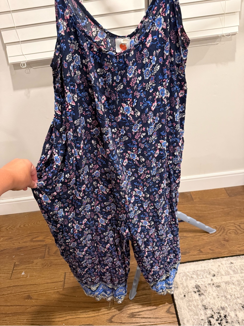 Heart Tag Navy Floral Jumpsuit - Women's Sleeveless Romper